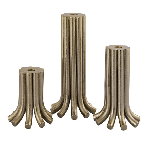 Atlas Contour Candleholder Set of 3 - Sculptural Aged Brass Holders for Elegant Dining & Home Decor AC11198-01S