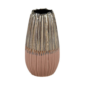 Atlas Cooper Vase - Sculptural Accent with Matchstick Texture, Glossy Khaki Finish for Stylish Decor Small AC11200-01
