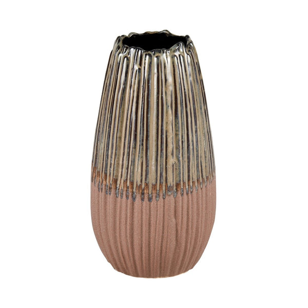 Atlas Cooper Vase - Sculptural Accent with Matchstick Texture, Glossy Khaki Finish for Stylish Decor Small AC11200-01