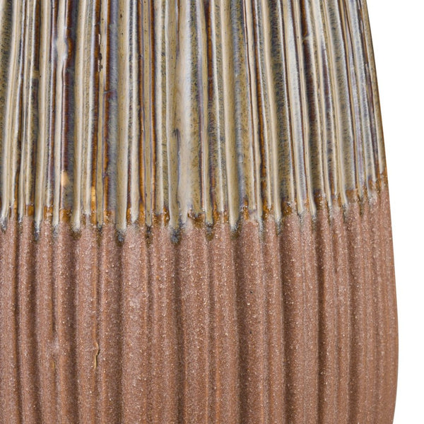 Atlas Cooper Vase - Sculptural Accent with Matchstick Texture, Glossy Khaki Finish for Stylish Decor Large AC11200-02