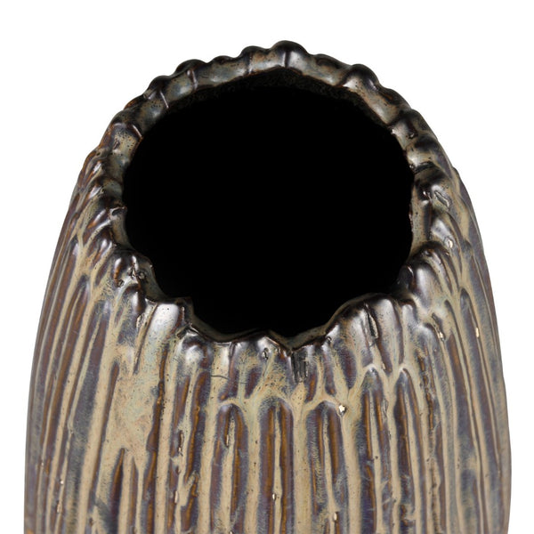 Atlas Cooper Vase - Sculptural Accent with Matchstick Texture, Glossy Khaki Finish for Stylish Decor Large AC11200-02