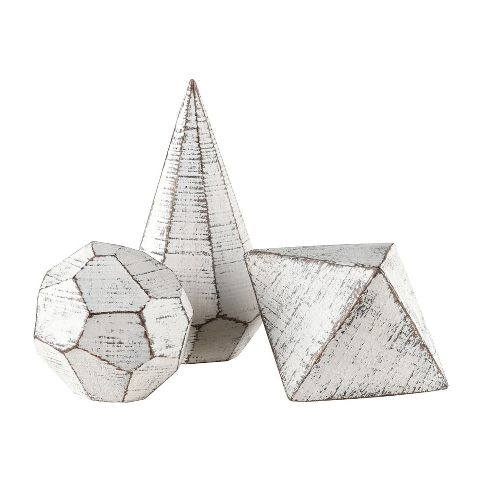 Atlas Copas Decorative Object Set of 3 - Sculptural White Faceted Orbs for Elegant Home Décor Display AC11201-01S