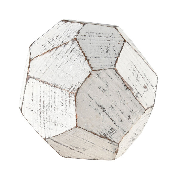 Atlas Copas Decorative Object Set of 3 - Sculptural White Faceted Orbs for Elegant Home Décor Display AC11201-01S