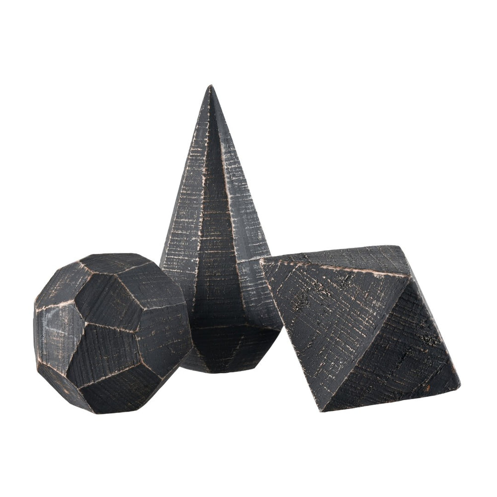 Atlas Copas Decorative Object Set of 3 - Black Antiqued Faceted Orbs for Elegant Home Décor & Styling AC11201-02S