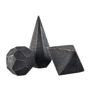Atlas Copas Decorative Object Set of 3 - Black Antiqued Faceted Orbs for Elegant Home Décor & Styling AC11201-02S