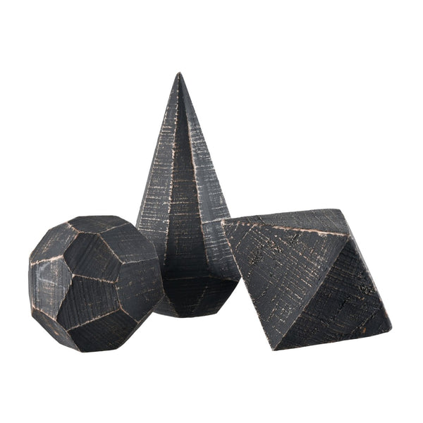 Atlas Copas Decorative Object Set of 3 - Black Antiqued Faceted Orbs for Elegant Home Décor & Styling AC11201-02S