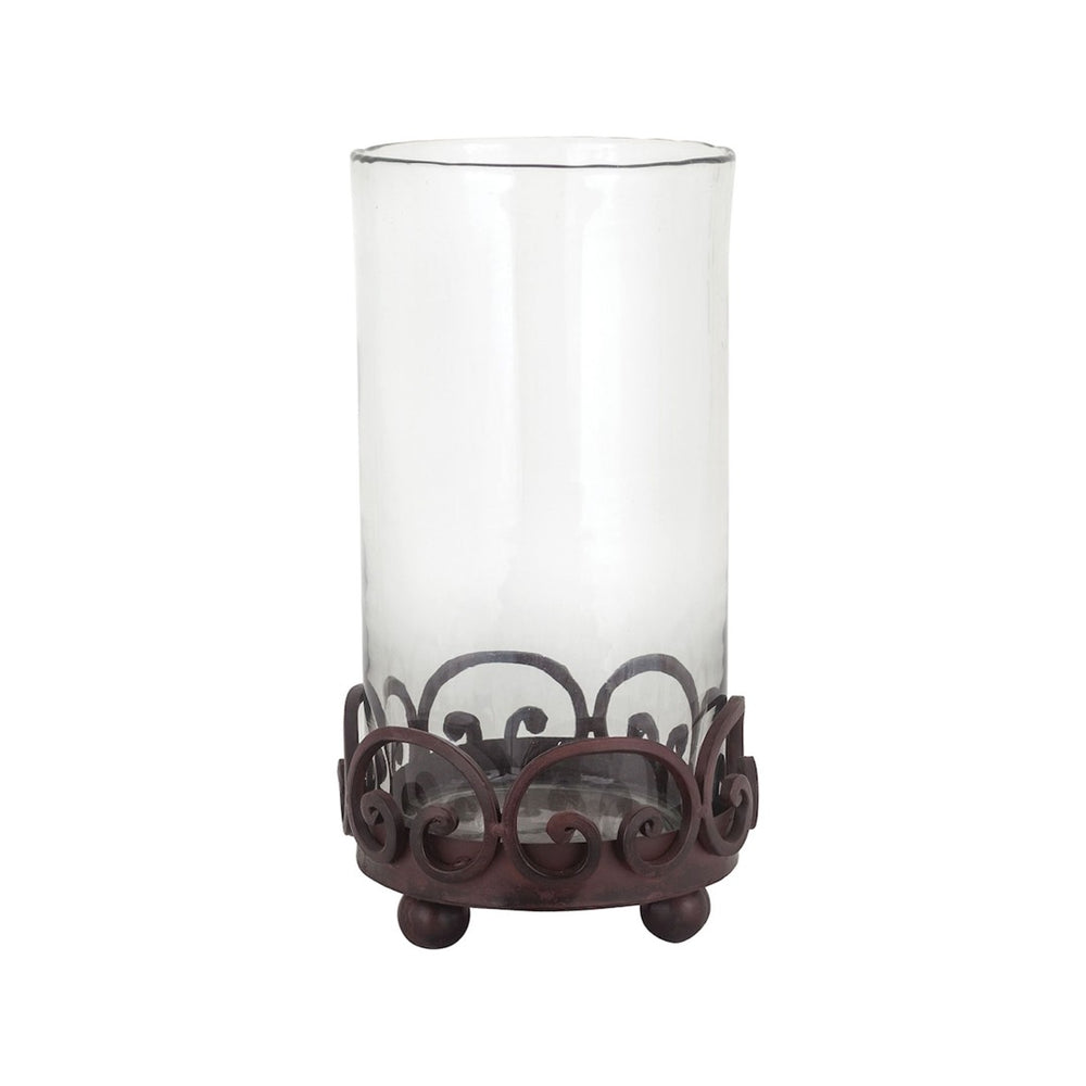 Atlas Corona Hurricane Glass Lantern - Elegant Brown Metal Base for Pillar Candles, Classic Home Decor AC11208-01