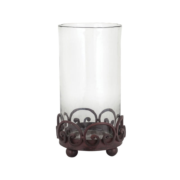 Atlas Corona Hurricane Glass Lantern - Elegant Brown Metal Base for Pillar Candles, Classic Home Decor AC11208-01