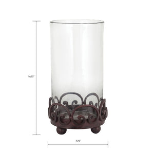 Atlas Corona Hurricane Glass Lantern - Elegant Brown Metal Base for Pillar Candles, Classic Home Decor AC11208-01