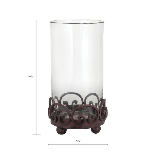 Atlas Corona Hurricane Glass Lantern - Elegant Brown Metal Base for Pillar Candles, Classic Home Decor AC11208-01