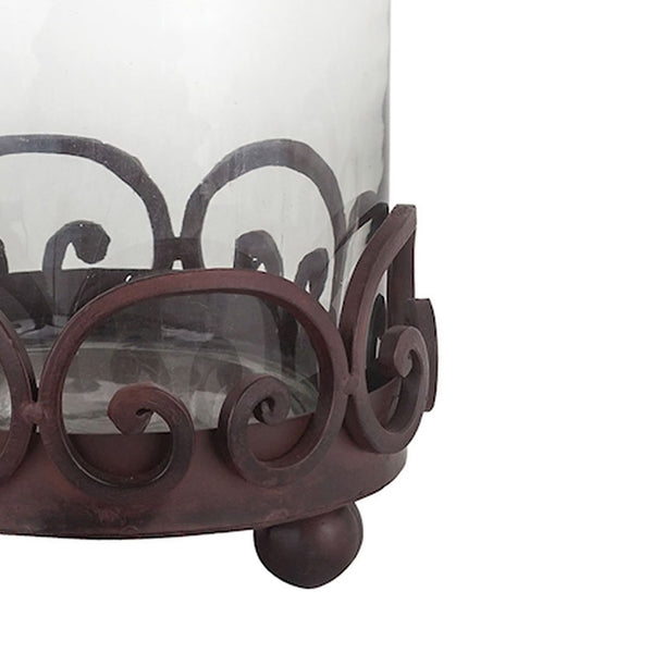 Atlas Corona Hurricane Glass Lantern - Elegant Brown Metal Base for Pillar Candles, Classic Home Decor AC11208-01