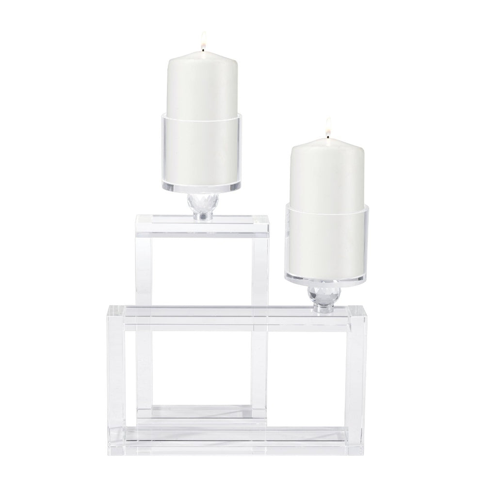 Atlas Cubic Crystal Candleholder Set of 2 - Elegant Geometric Design for Modern Home Decor Accents AC11215-01S