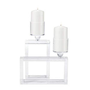 Atlas Cubic Crystal Candleholder Set of 2 - Elegant Geometric Design for Modern Home Decor Accents AC11215-01S
