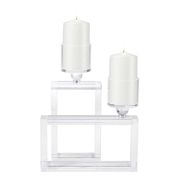 Atlas Cubic Crystal Candleholder Set of 2 - Elegant Geometric Design for Modern Home Decor Accents AC11215-01S