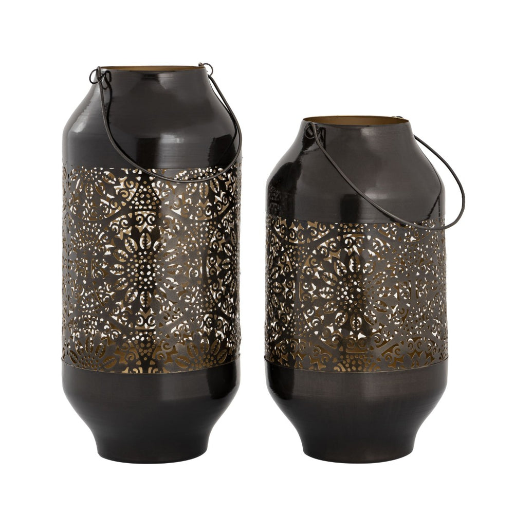 Atlas Culler Lantern Set of 2 - Gloss Black Metal Lanterns for Stylish Indoor & Outdoor Ambiance AC11216-01S