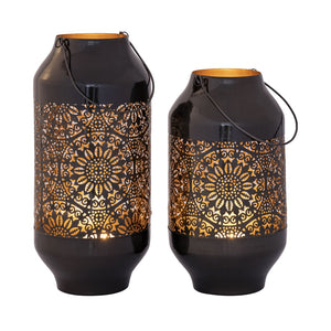 Atlas Culler Lantern Set of 2 - Gloss Black Metal Lanterns for Stylish Indoor & Outdoor Ambiance AC11216-01S