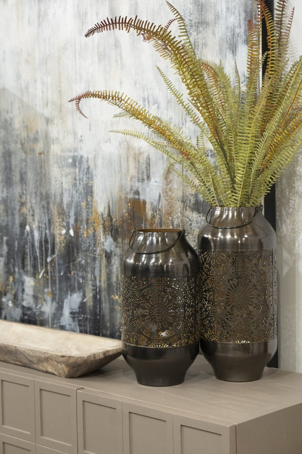 Atlas Culler Lantern Set of 2 - Gloss Black Metal Lanterns for Stylish Indoor & Outdoor Ambiance AC11216-01S
