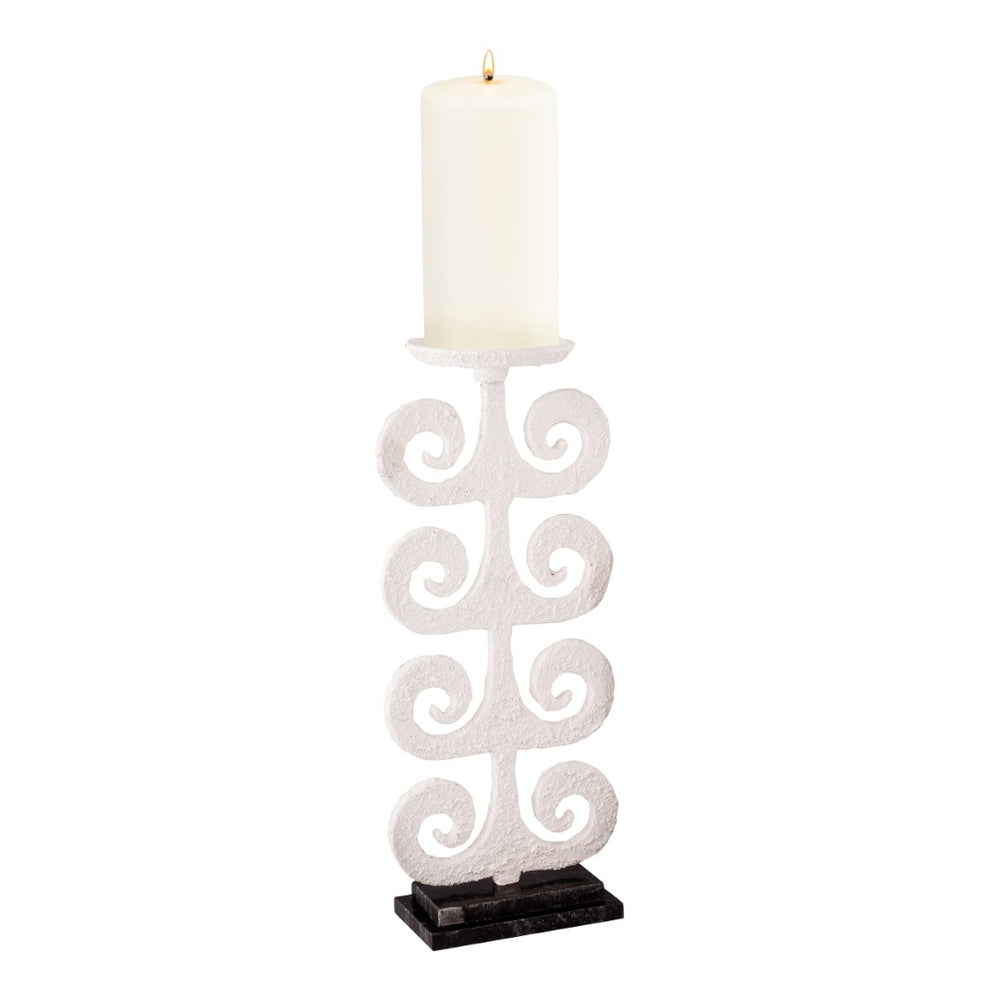 Atlas Curled Fern Candleholder - Elegant White Metal Design with Black Base for Pillar Candles & Décor AC11217-01