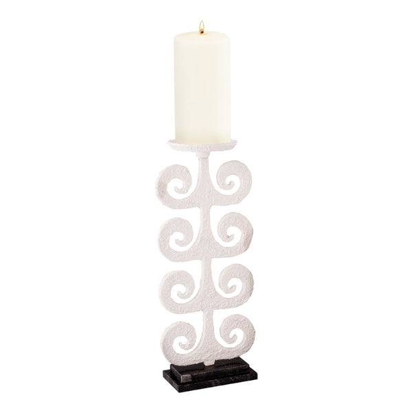 Atlas Curled Fern Candleholder - Elegant White Metal Design with Black Base for Pillar Candles & Décor AC11217-01