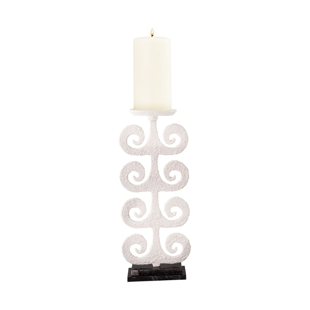 Atlas Curled Fern Candleholder - Elegant White Metal Design with Black Base for Pillar Candles & Décor AC11217-01