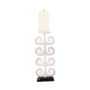 Atlas Curled Fern Candleholder - Elegant White Metal Design with Black Base for Pillar Candles & Décor AC11217-01