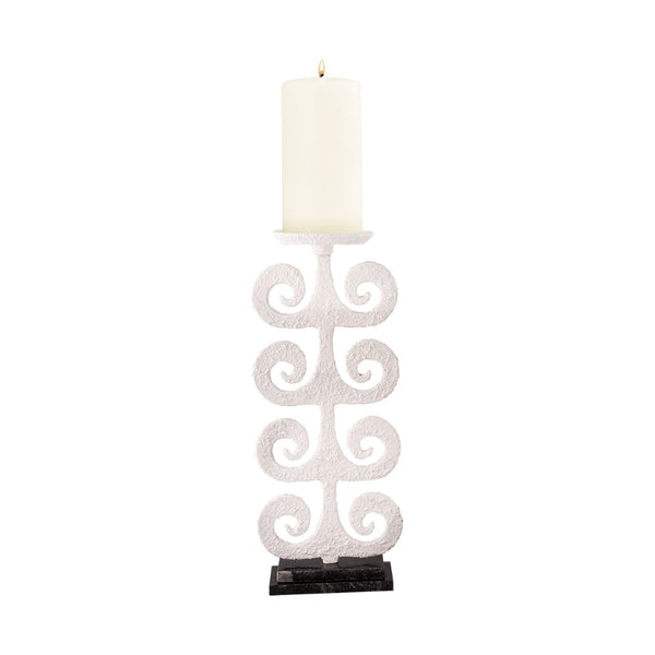 Atlas Curled Fern Candleholder - Elegant White Metal Design with Black Base for Pillar Candles & Décor AC11217-01