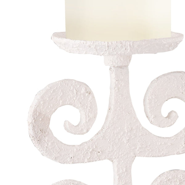 Atlas Curled Fern Candleholder - Elegant White Metal Design with Black Base for Pillar Candles & Décor AC11217-01