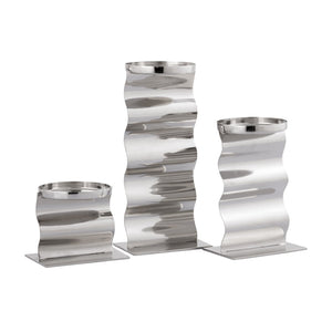 Atlas Curve Candleholder Trio - Elegant Polished Nickel Design for Modern Tabletop and Mantel Décor Set of 3 AC11219-01S