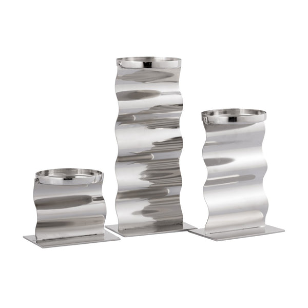 Atlas Curve Candleholder Trio - Elegant Polished Nickel Design for Modern Tabletop and Mantel Décor Set of 3 AC11219-01S