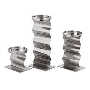 Atlas Curve Candleholder Trio - Elegant Polished Nickel Design for Modern Tabletop and Mantel Décor Set of 3 AC11219-01S