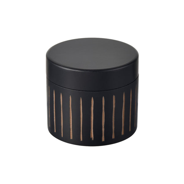 Atlas Dana Box - Elegant Set of 2 Round Black Lidded Storage Boxes with Hand-Carved Detailing AC11226-01S