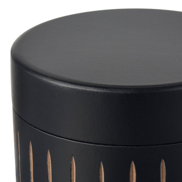Atlas Dana Box - Elegant Set of 2 Round Black Lidded Storage Boxes with Hand-Carved Detailing AC11226-01S