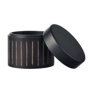 Atlas Dana Box - Elegant Set of 2 Round Black Lidded Storage Boxes with Hand-Carved Detailing AC11226-01S