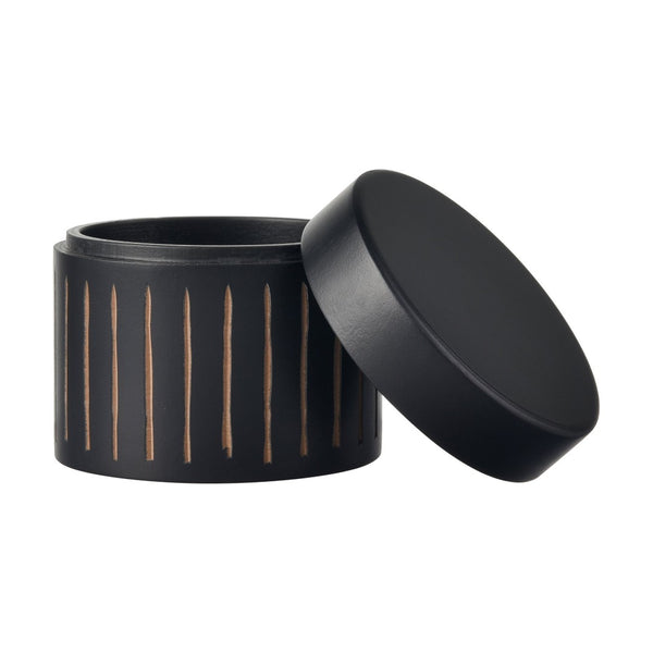 Atlas Dana Box - Elegant Set of 2 Round Black Lidded Storage Boxes with Hand-Carved Detailing AC11226-01S