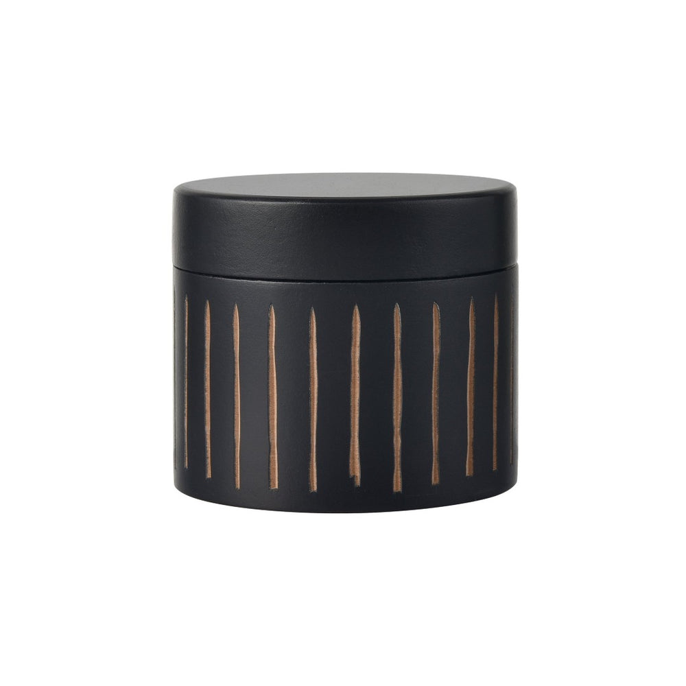 Atlas Dana Box - Elegant Set of 2 Round Black Lidded Storage Boxes with Hand-Carved Detailing AC11226-01S