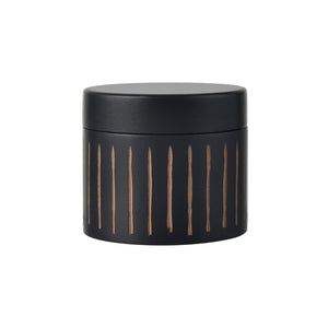 Atlas Dana Box - Elegant Set of 2 Round Black Lidded Storage Boxes with Hand-Carved Detailing AC11226-01S