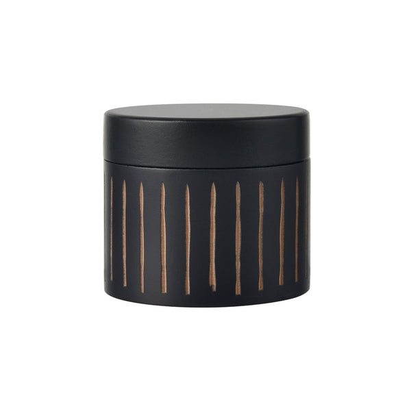 Atlas Dana Box - Elegant Set of 2 Round Black Lidded Storage Boxes with Hand-Carved Detailing AC11226-01S