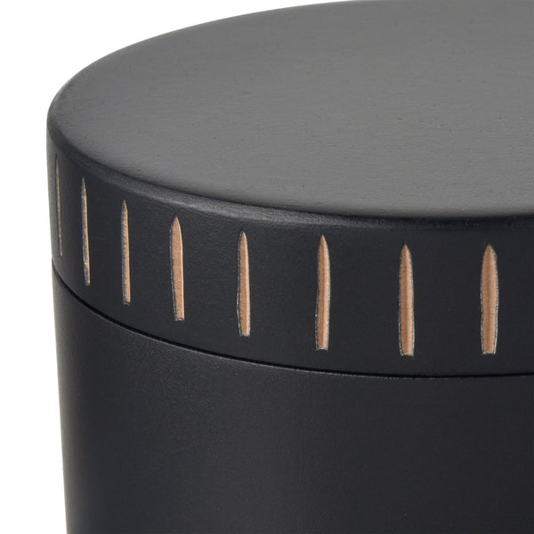 Atlas Dana Box - Elegant Set of 2 Round Black Lidded Storage Boxes with Hand-Carved Detailing AC11226-01S