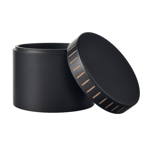 Atlas Dana Box - Elegant Set of 2 Round Black Lidded Storage Boxes with Hand-Carved Detailing AC11226-01S
