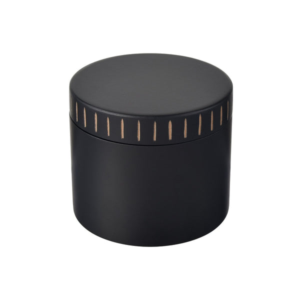 Atlas Dana Box - Elegant Set of 2 Round Black Lidded Storage Boxes with Hand-Carved Detailing AC11226-01S