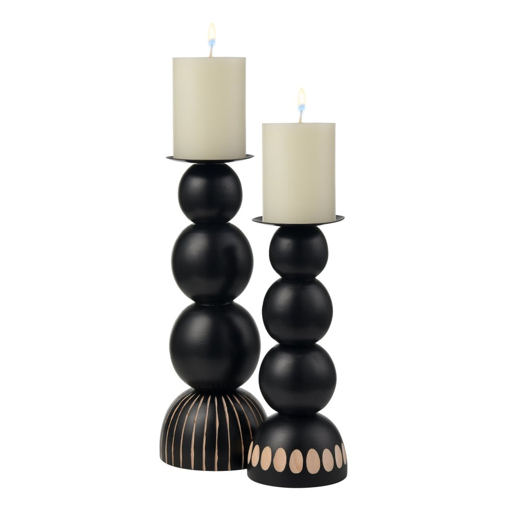 Atlas Dana Candleholder Set of 2 - Elegant Black Orb Design with Wood Accents for Modern Home Decor AC11227-01S