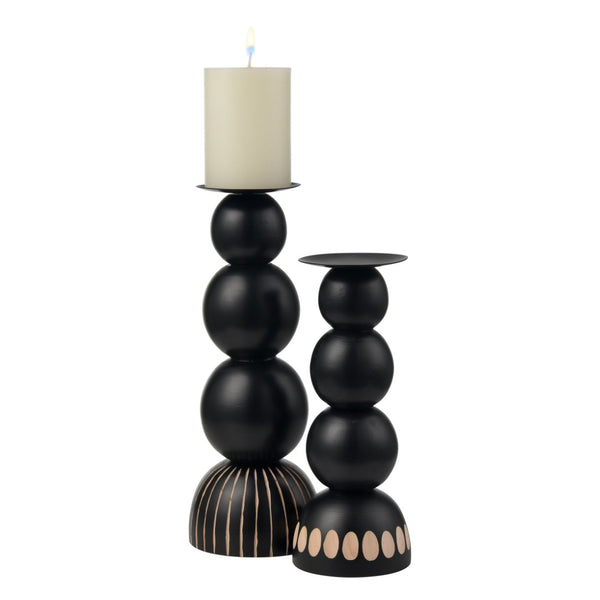 Atlas Dana Candleholder Set of 2 - Elegant Black Orb Design with Wood Accents for Modern Home Decor AC11227-01S