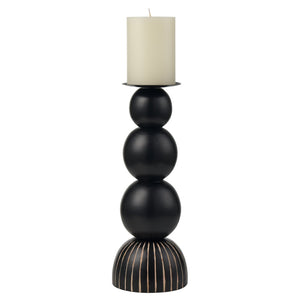 Atlas Dana Candleholder Set of 2 - Elegant Black Orb Design with Wood Accents for Modern Home Decor AC11227-01S