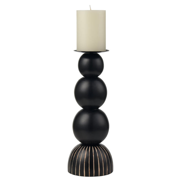 Atlas Dana Candleholder Set of 2 - Elegant Black Orb Design with Wood Accents for Modern Home Decor AC11227-01S