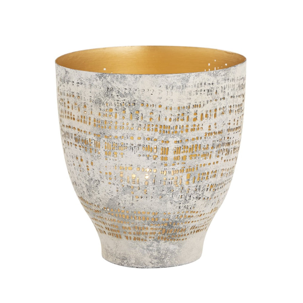 Atlas Delmont Candleholder - Rustic Elegance with Gold Interior for Cozy Ambiance in Any Room Large Whitewash AC11239-01