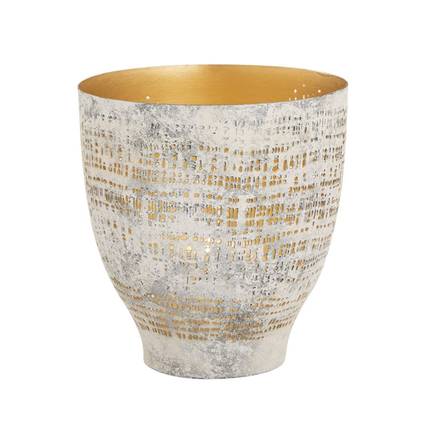 Atlas Delmont Candleholder - Rustic Elegance with Gold Interior for Cozy Ambiance in Any Room Large Whitewash AC11239-01
