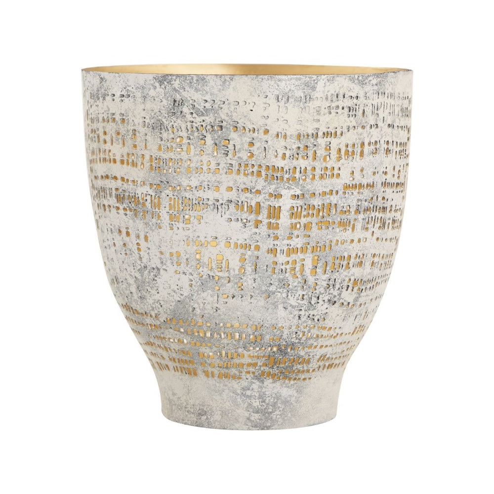 Atlas Delmont Candleholder - Rustic Elegance with Gold Interior for Cozy Ambiance in Any Room Large Whitewash AC11239-01