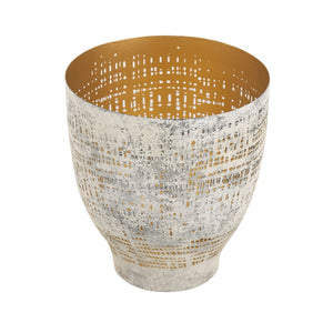 Atlas Delmont Candleholder - Rustic Elegance with Gold Interior for Cozy Ambiance in Any Room Large Whitewash AC11239-01