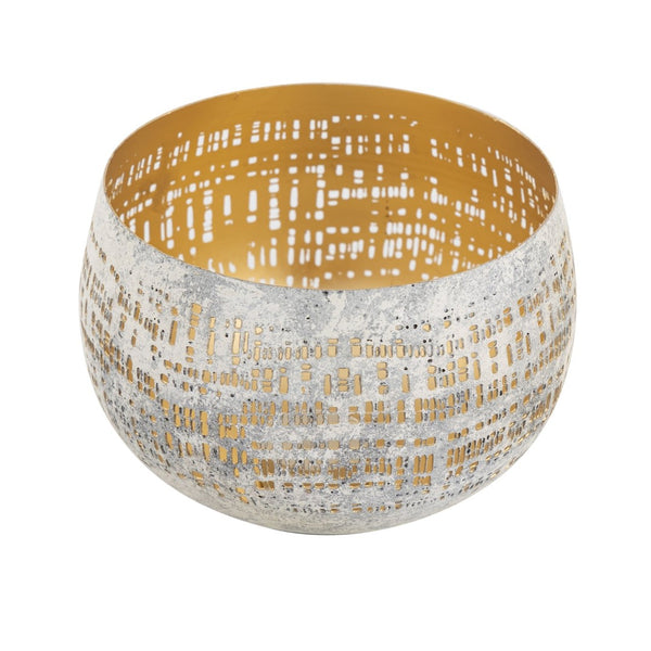 Atlas Delmont Candleholder - Rustic Elegance with Gold Interior for Cozy Ambiance in Any Room Small Whitewash AC11240-01