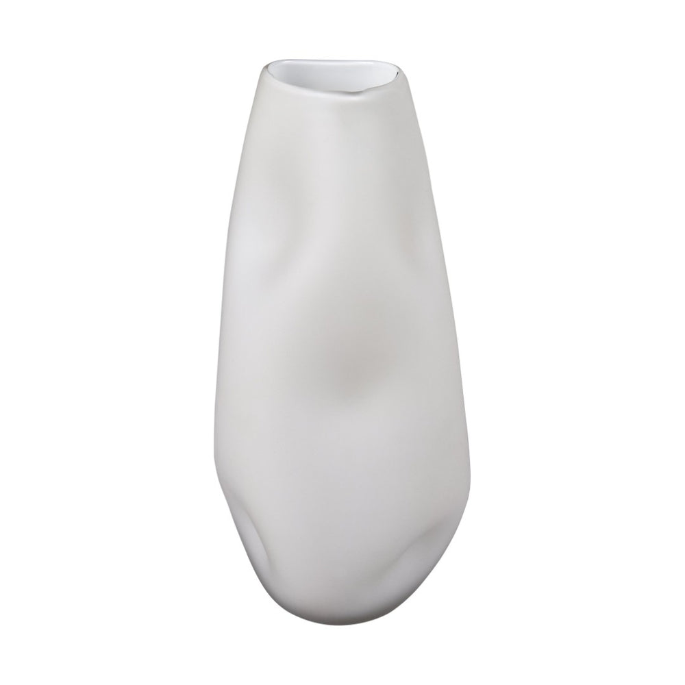 Atlas Dent Vase - Artful Hand-Blown Glass with Sculptural Dented Design for Modern Home Décor & Styling Small White AC11244-01